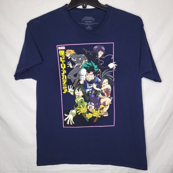 My Hero Academia Other - MY HERO ACADEMIA Men's Navy Short Sleeve Characters Graphic Tee LARGE